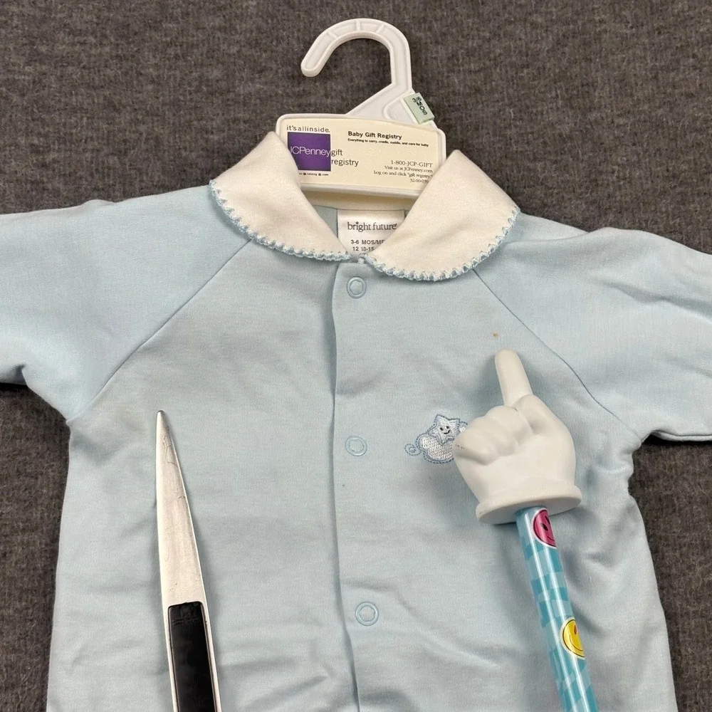 Bright Future Baby Sleeper 3-6‎ Months Light Blue Cloud Embroidery JCPenney NWT